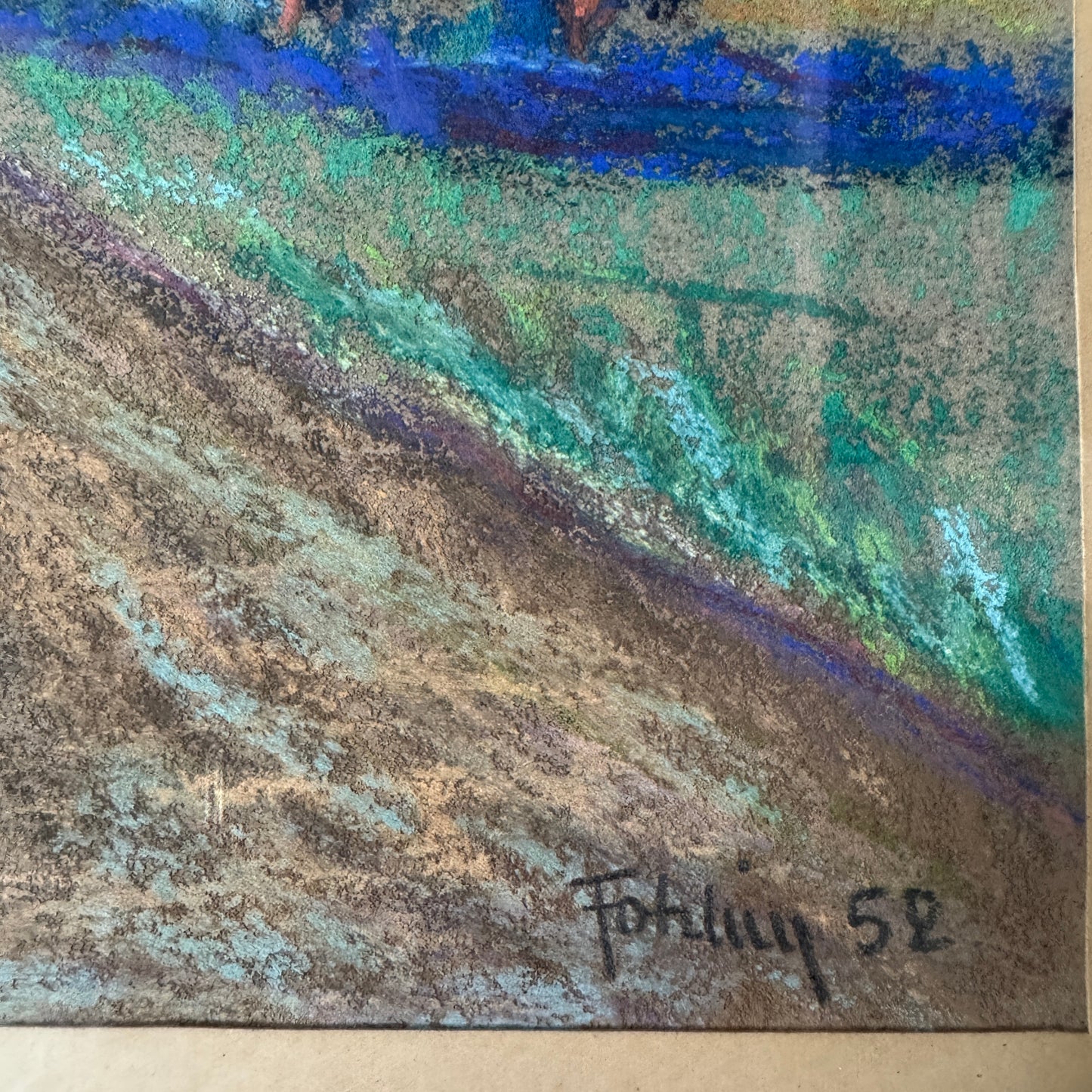 Milk Cans by the Road 1952. Vintage Swedish Pastel Painting.