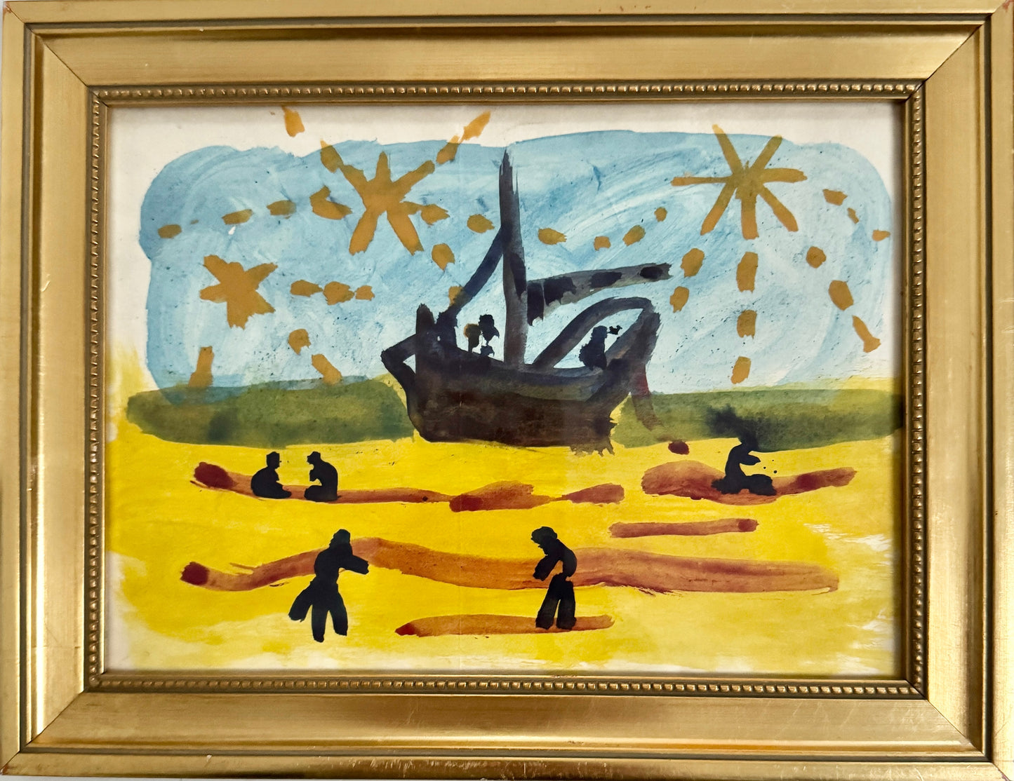 Christmas by the Water. Abstract Watercolor by Lilly "Lil" Silfverling ca 1950s
