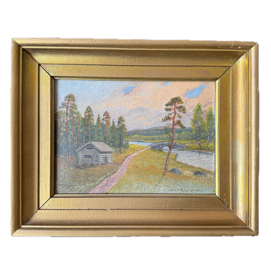 Northern Pathway 1944. Vintage Swedish Oil Painting.