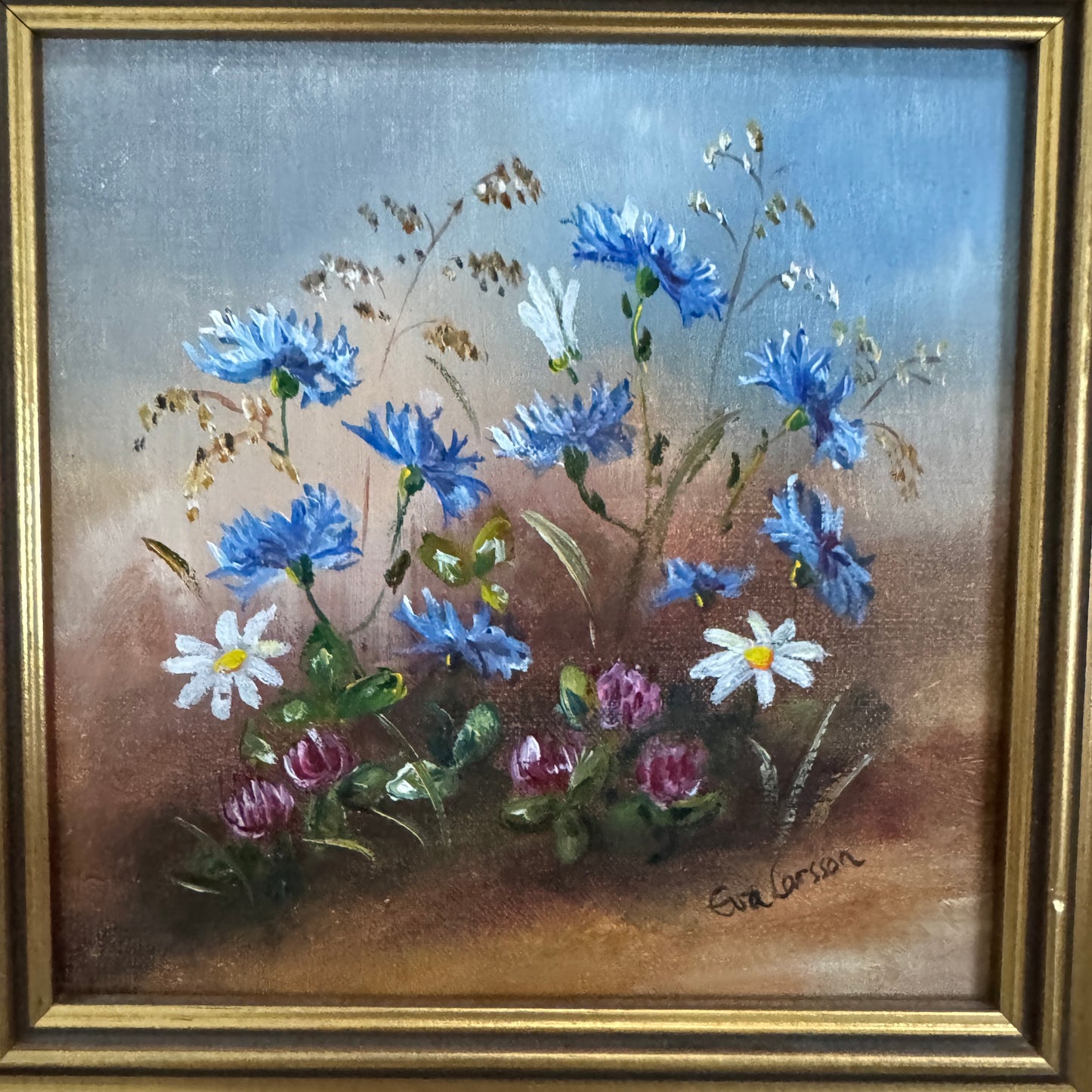 Swedish Meadows - A Quartet. Vintage Swedish Oil Paintings by Eva Larsson.