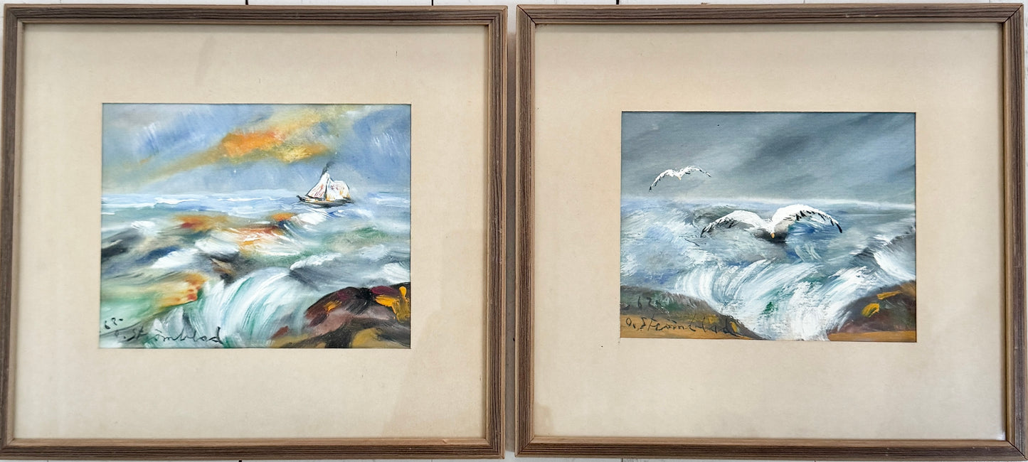 Songs of the Nordic Sea 1962. Vintage Mixed Media Paintings by O. Strömblad.