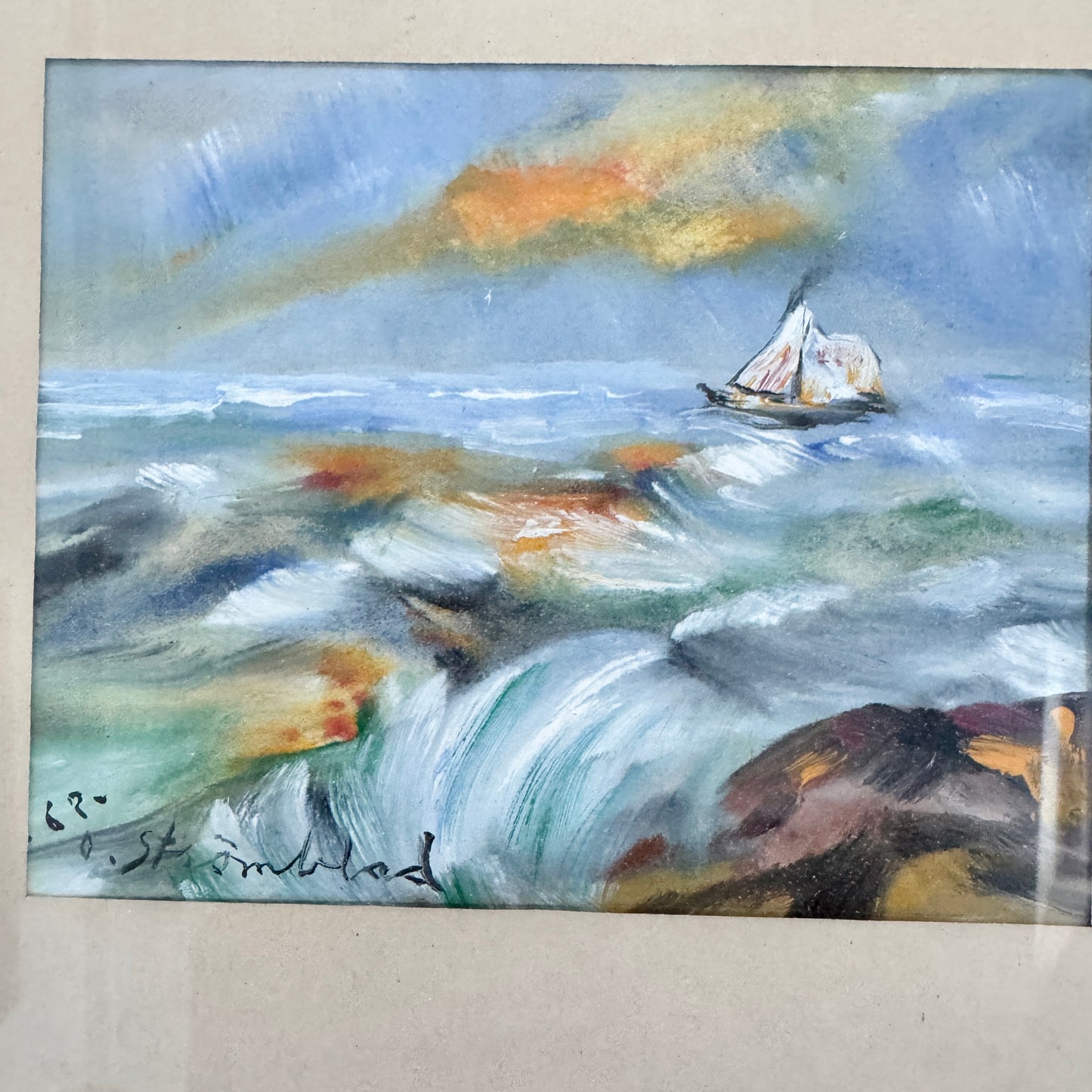 Songs of the Nordic Sea 1962. Vintage Mixed Media Paintings by O. Strömblad.
