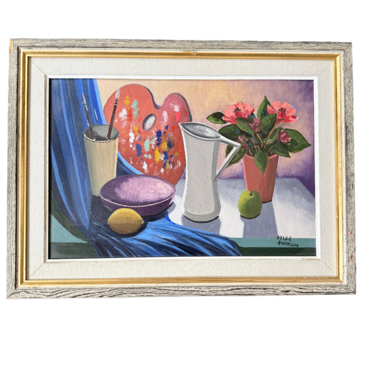 Palette and Petals. Vintage Mid-Century Swedish Oil Painting.