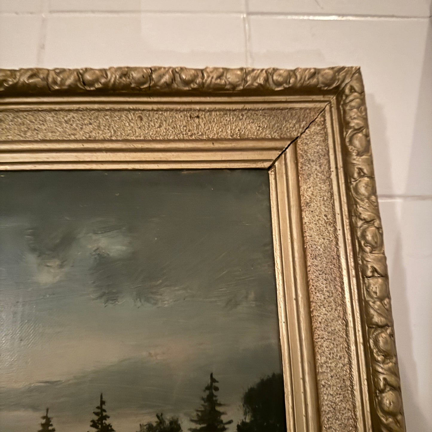 Moonlit Crossing. Antique Swedish Oil Painting.