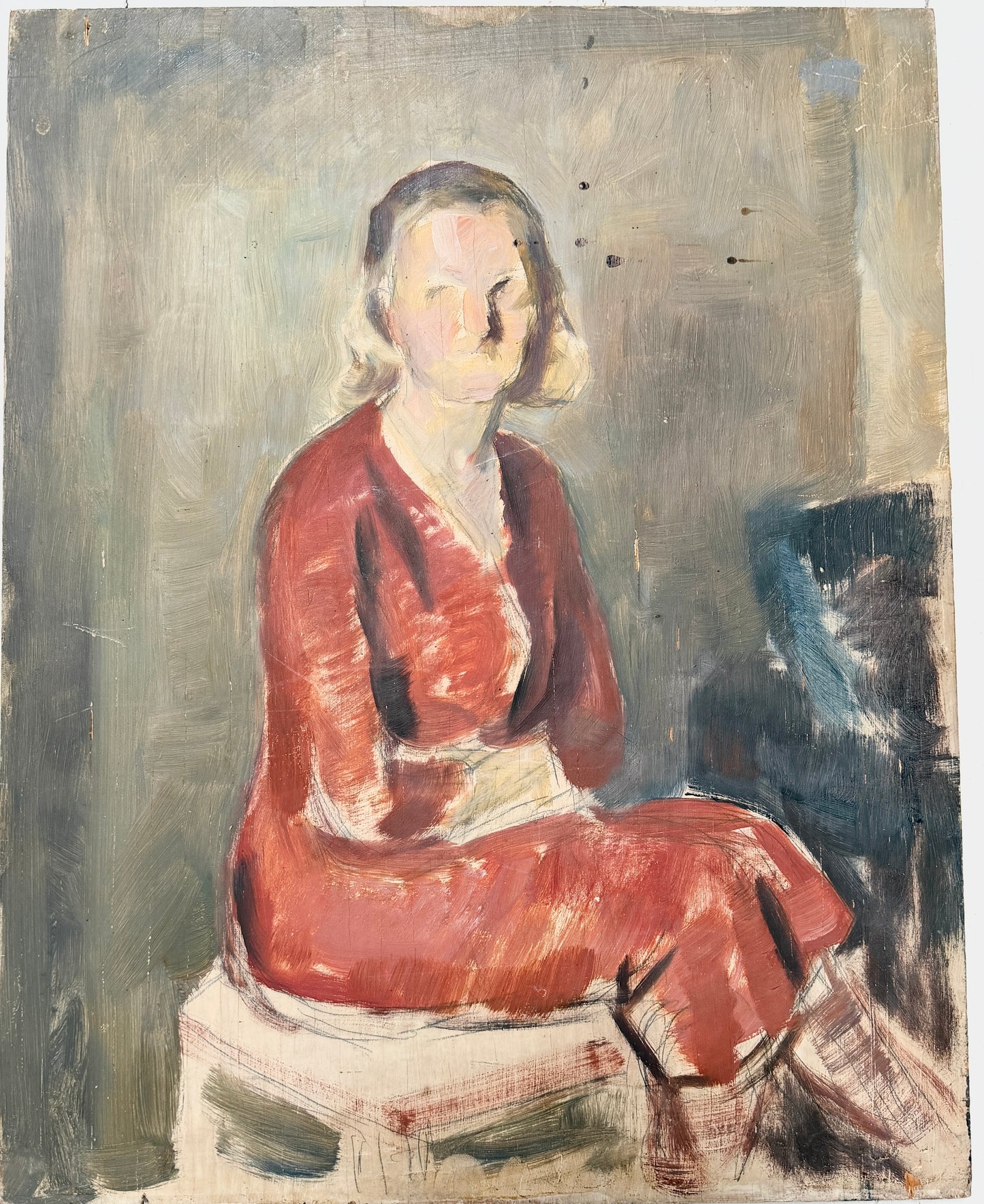 The Secret Romance. Landscape with Portrait. 1933. Double-sided Oil Painting by Gösta Wesström