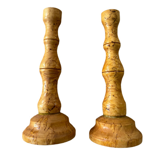 Sweden Early 1900s. Pair of Karelian Birch Candlesticks.