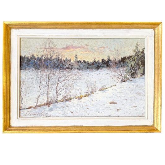 Evening in March, 1969. Vintage Swedish Oil Painting by Birger Hjelm.