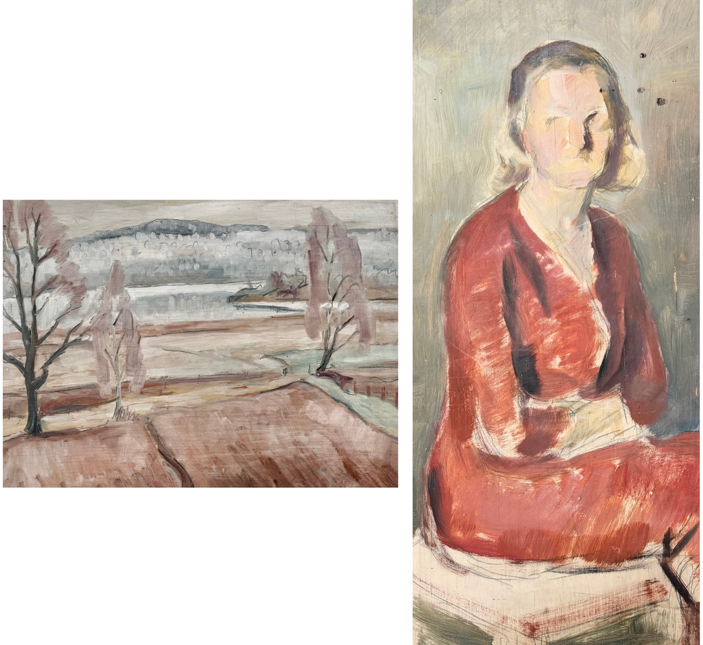 The Secret Romance. Landscape with Portrait. 1933. Double-sided Oil Painting by Gösta Wesström