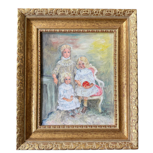 Three Sisters. Vintage Swedish Oil Painting.