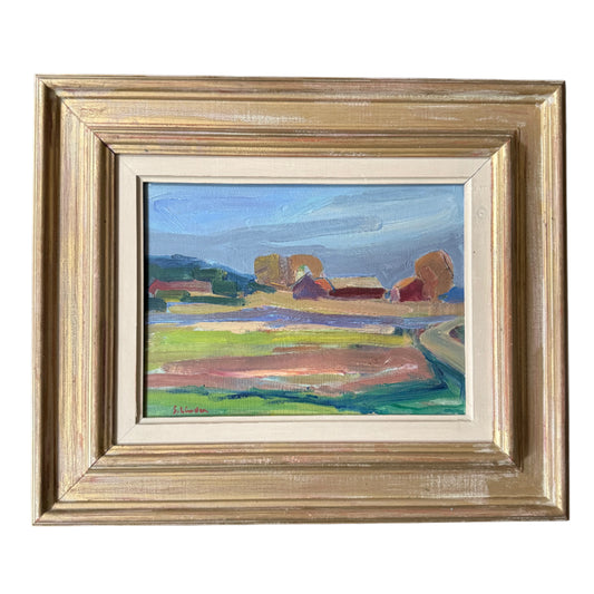 Geometry of the Land. Vintage Swedish Oil Painting by Sven Linder.