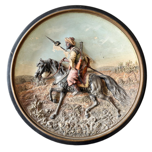 Johann Maresch ca year 1900. Large Terracotta Arabian Warrior 3D Charger Wall Plaque.
