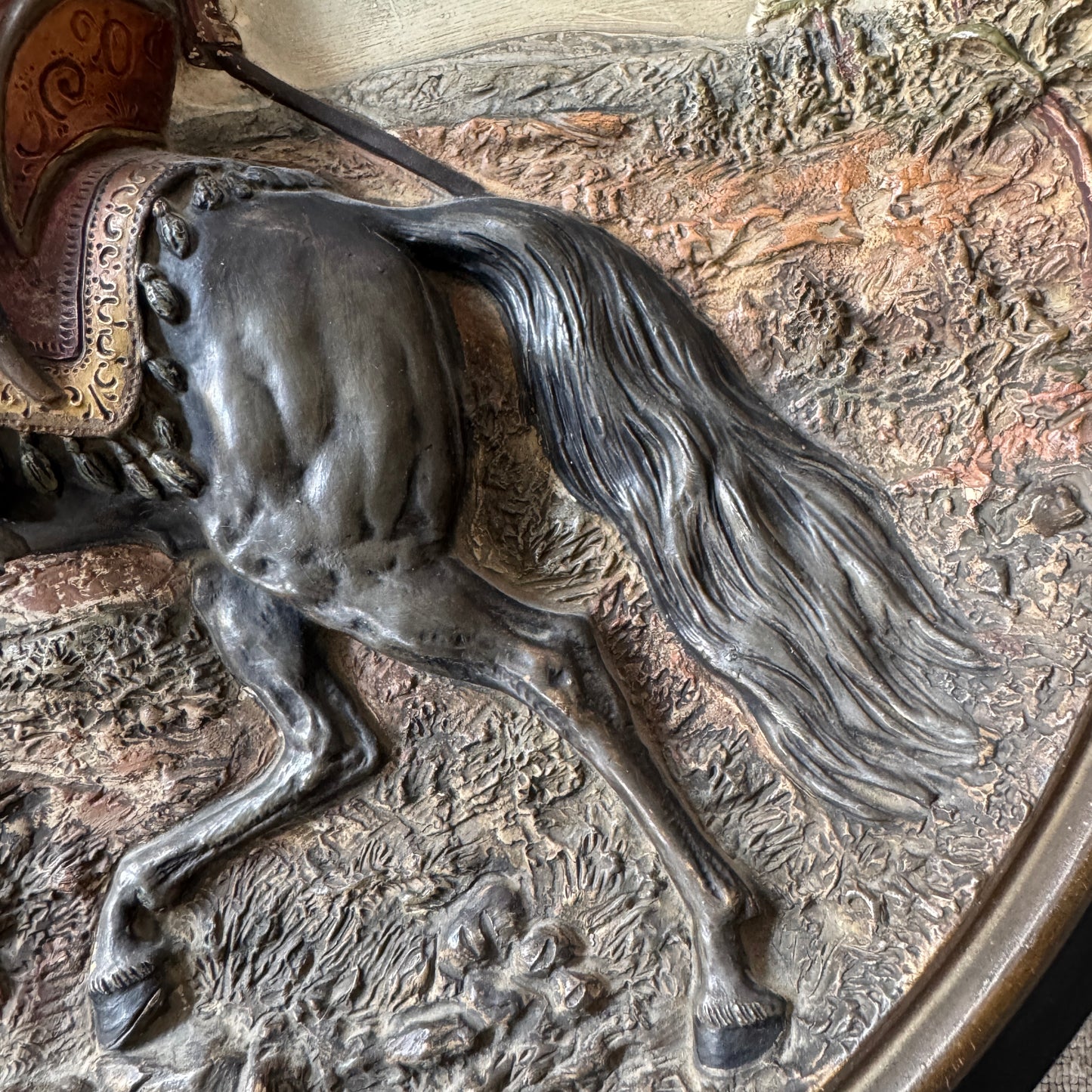 Johann Maresch ca year 1900. Large Terracotta Arabian Warrior 3D Charger Wall Plaque.