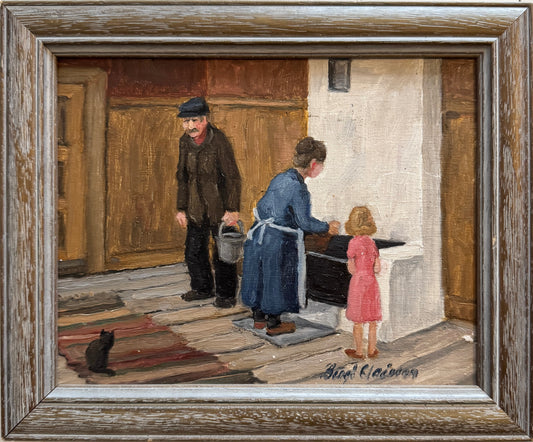 In a Kitchen. Vintage Swedish Oil Painting by Bengt Claésson.