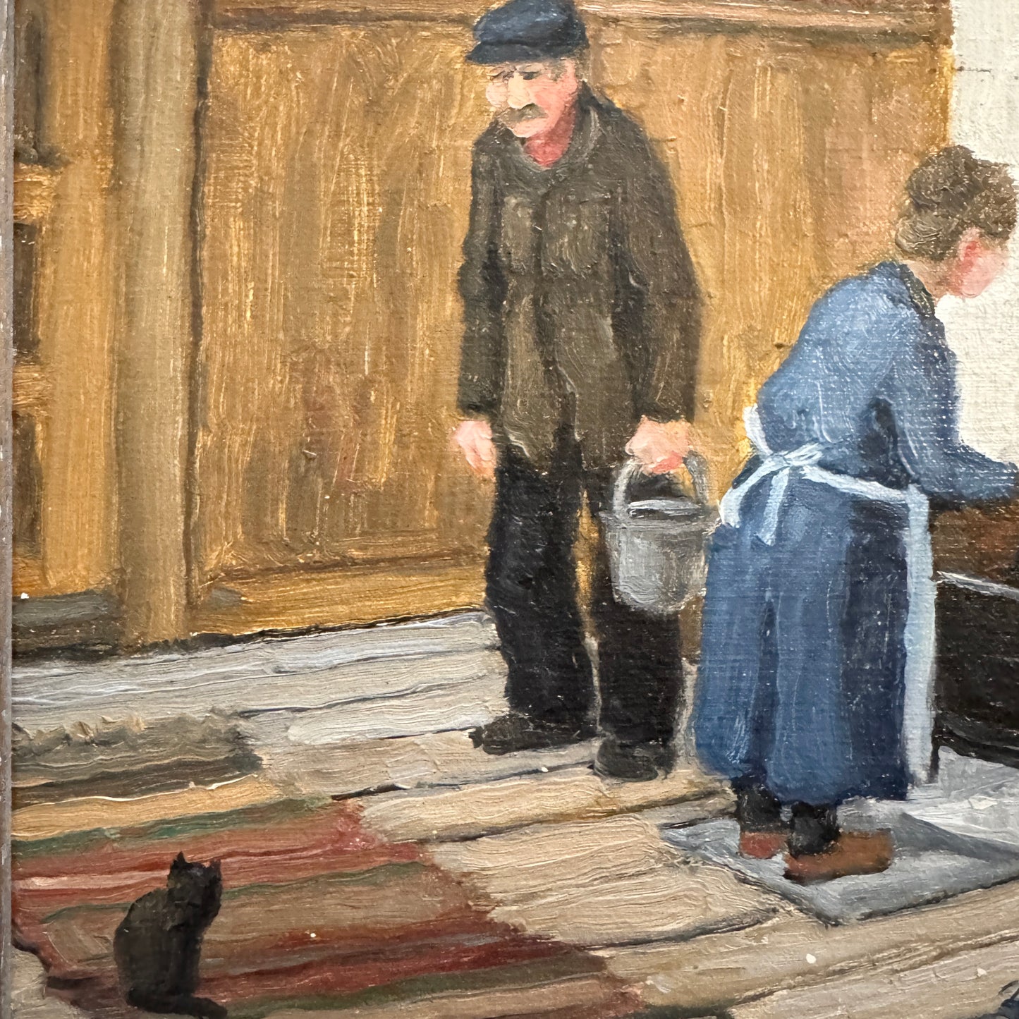In a Kitchen. Vintage Swedish Oil Painting by Bengt Claésson.