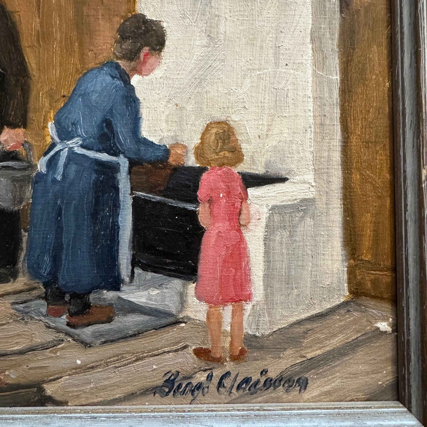 In a Kitchen. Vintage Swedish Oil Painting by Bengt Claésson.