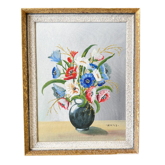 Wildflowers in Wartime. Vintage Scandinavian Oil Painting.