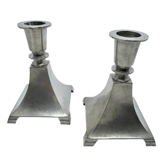 Just Andersen, Denmark ca 1930s. Vintage Pair of Pewter Candlesticks.