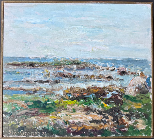Solglitter, Öland 1972. Vintage Swedish Oil Painting by Sven Svensson.