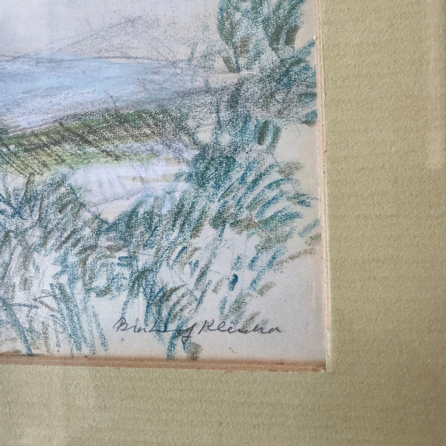French Hillside Morning. Vintage Crayon Drawing by Brita af Klercker.