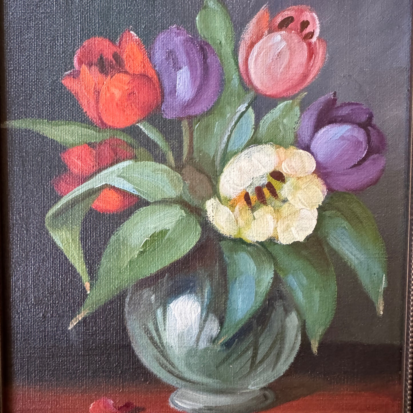 Radiant Tulips 1937. Vintage Swedish Oil Painting by W Lexander.