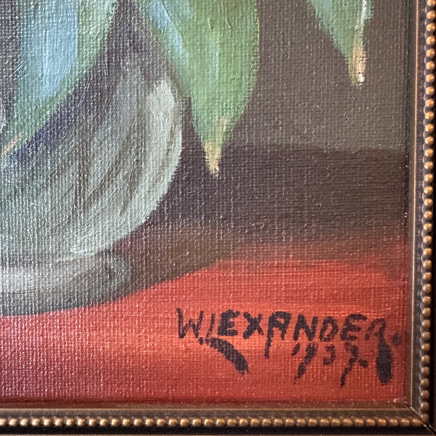 Radiant Tulips 1937. Vintage Swedish Oil Painting by W Lexander.