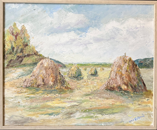 Harvest Guardians. Vintage Swedish Oil Painting by Uno Erland.