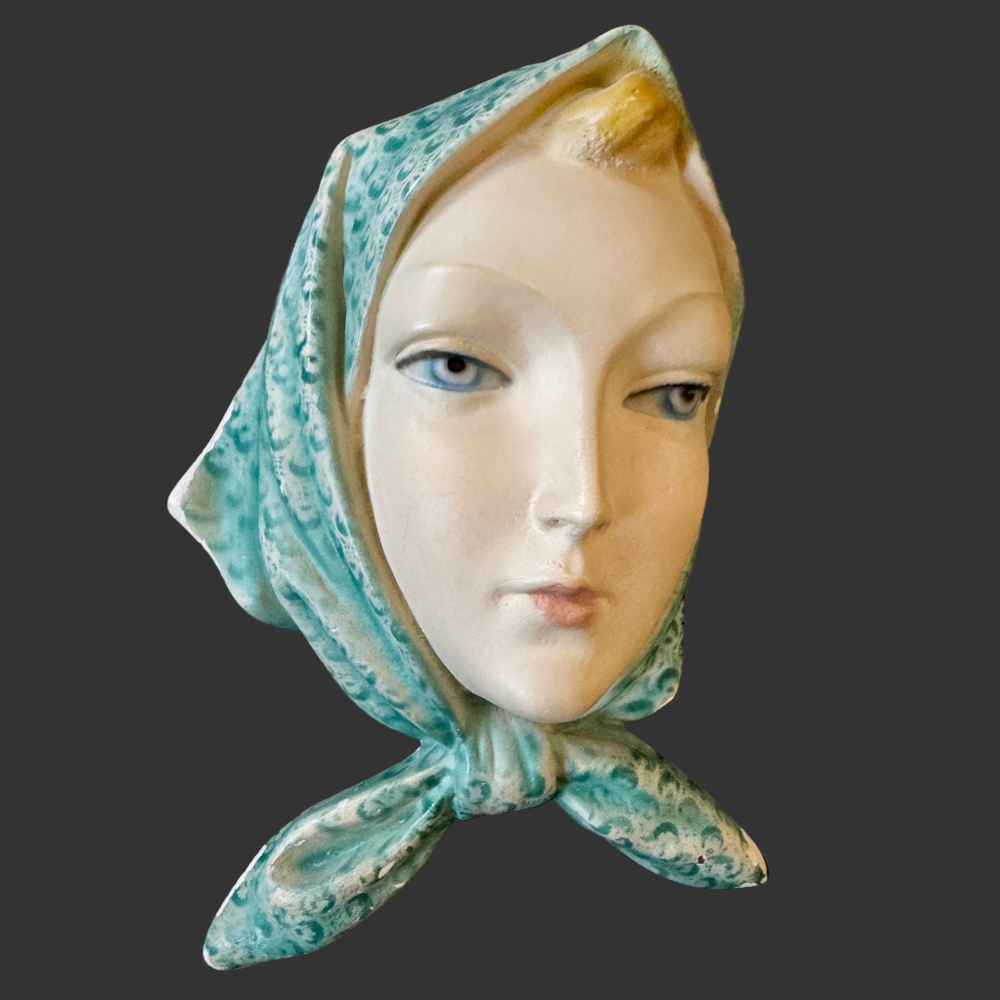 Vintage ca 1930s Art Deco Ceramic Lady Face Wall Plaque