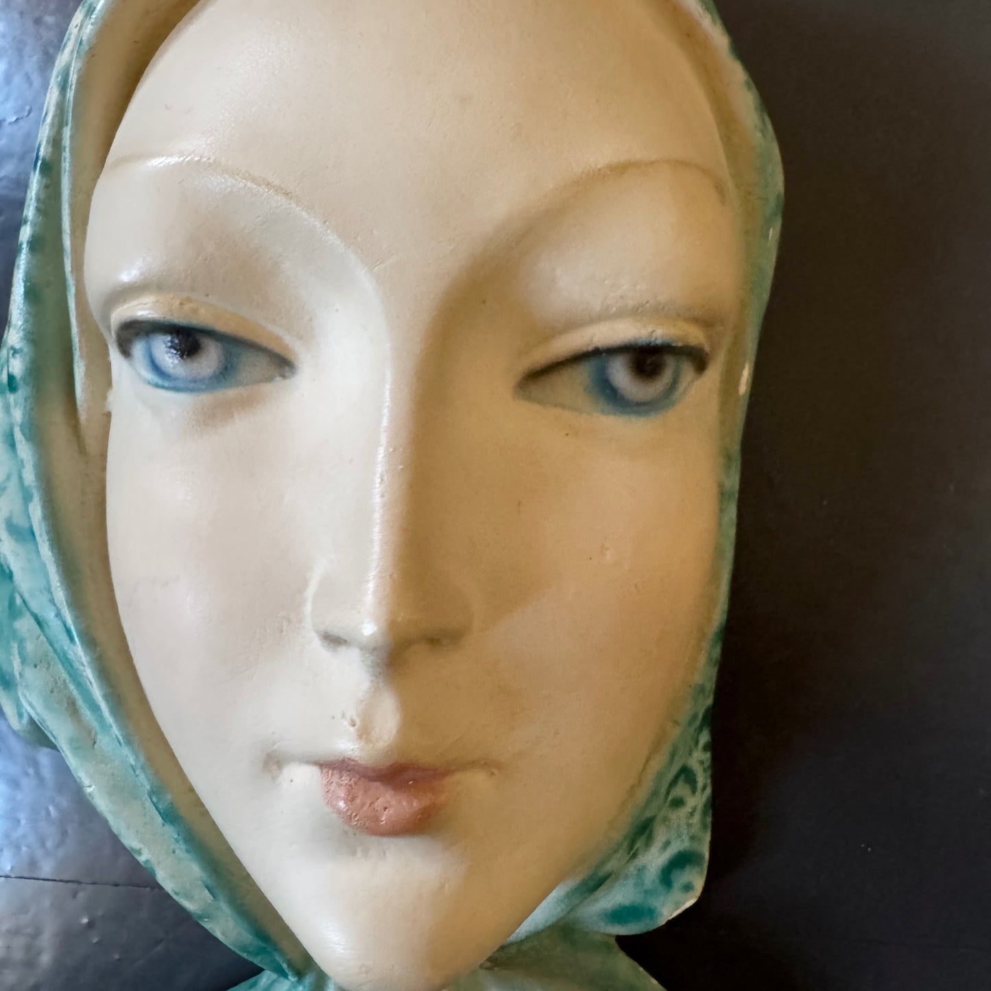 Vintage ca 1930s Art Deco Ceramic Lady Face Wall Plaque