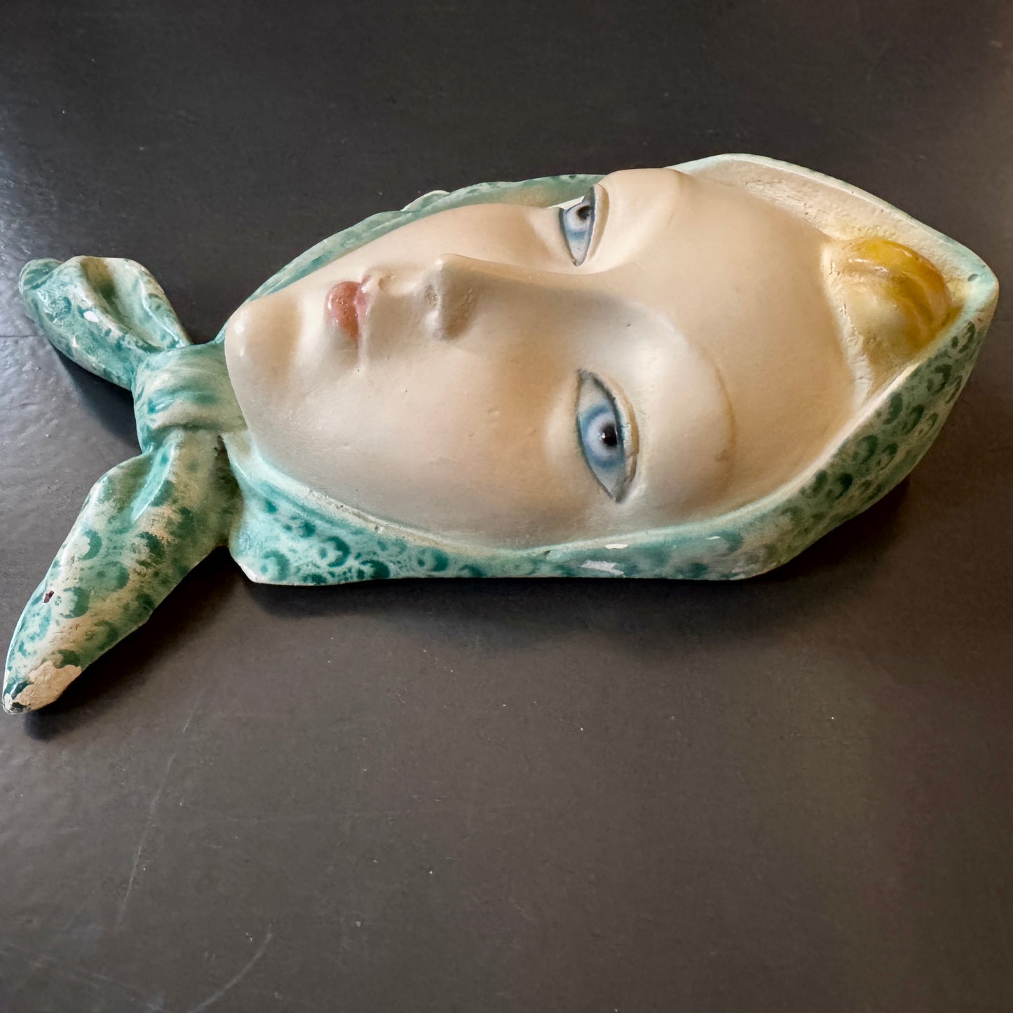 Vintage ca 1930s Art Deco Ceramic Lady Face Wall Plaque