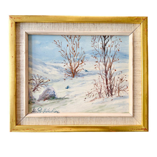Two Birds Before Spring. Vintage Swedish Oil Painting.