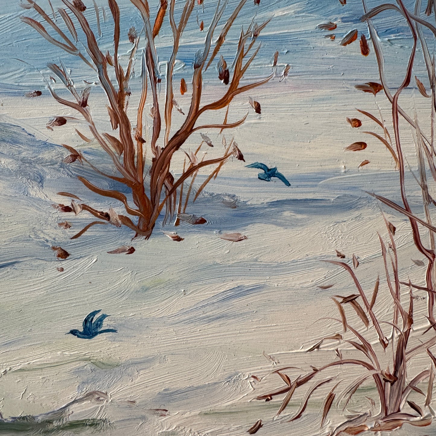 Two Birds Before Spring. Vintage Swedish Oil Painting.