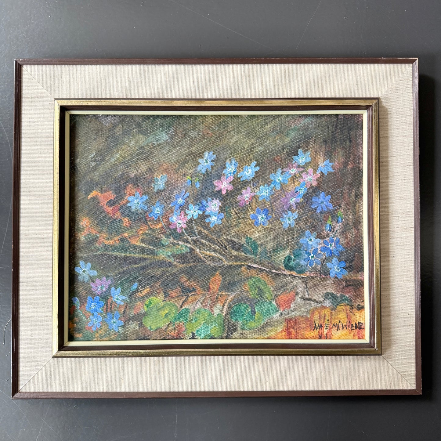 Forest Anemones in Bloom. Vintage Swedish Oil Painting.