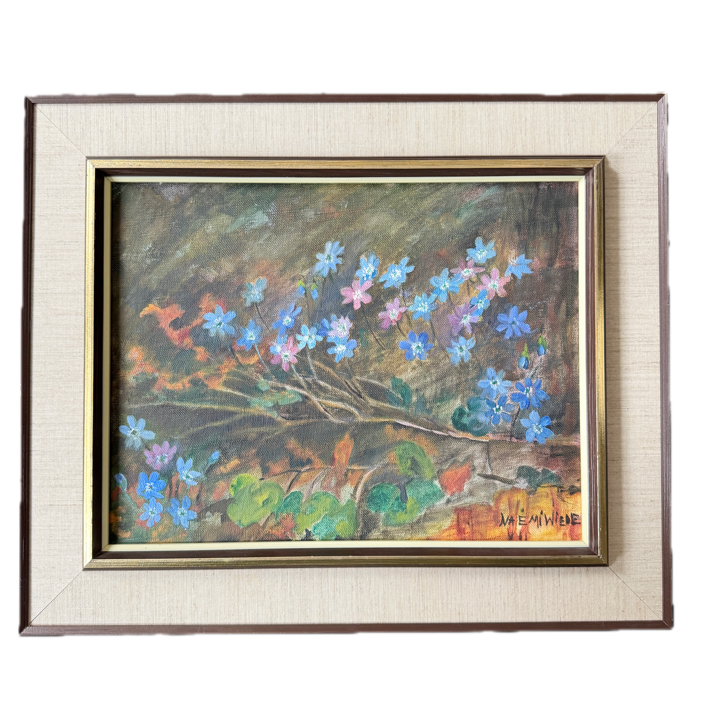 Forest Anemones in Bloom. Vintage Swedish Oil Painting.