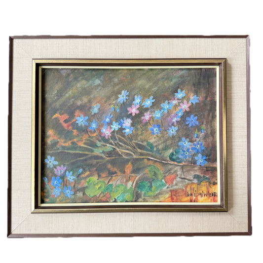 Forest Anemones in Bloom. Vintage Swedish Oil Painting.