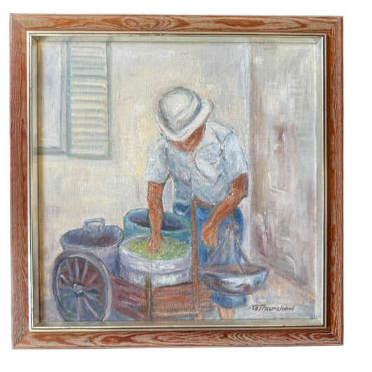 The Olive Vendor. Vintage Oil Painting.