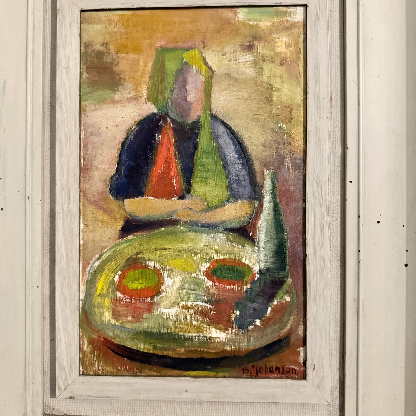 Mid-Century Meditation. Vintage Swedish Oil Painting by B Johanson
