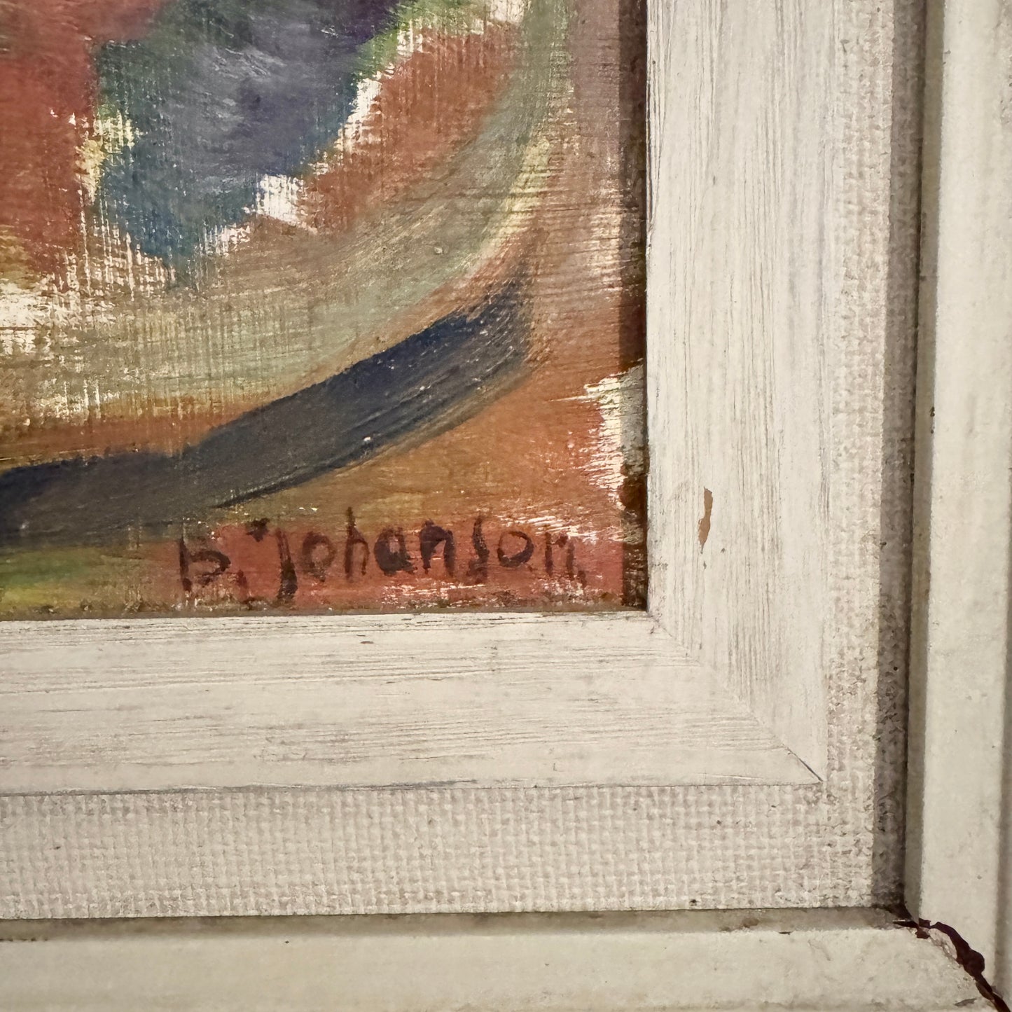 Mid-Century Meditation. Vintage Swedish Oil Painting by B Johanson