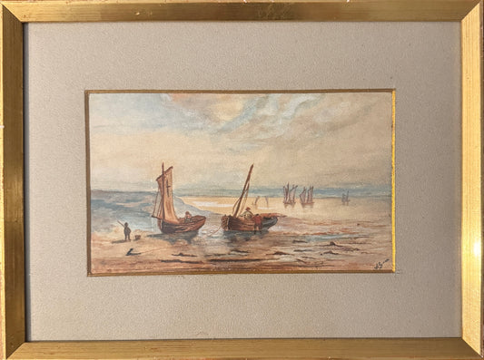 Low Tide Morning. Antique Danish Watercolor