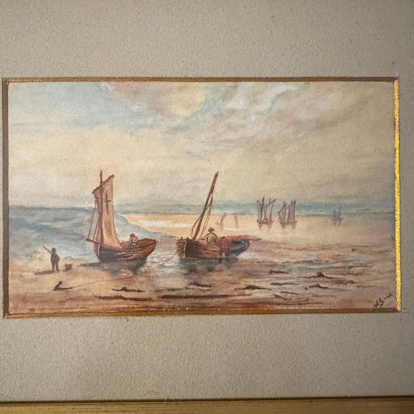 Low Tide Morning. Antique Danish Watercolor