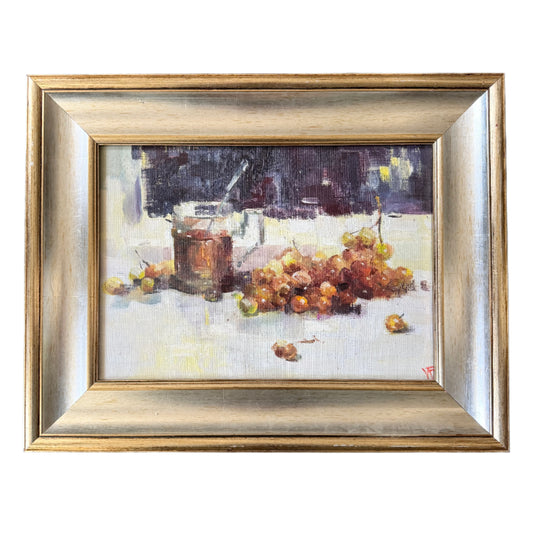 Grapes and Gentle Shadows. Vintage Scandinavian Still Life Painting