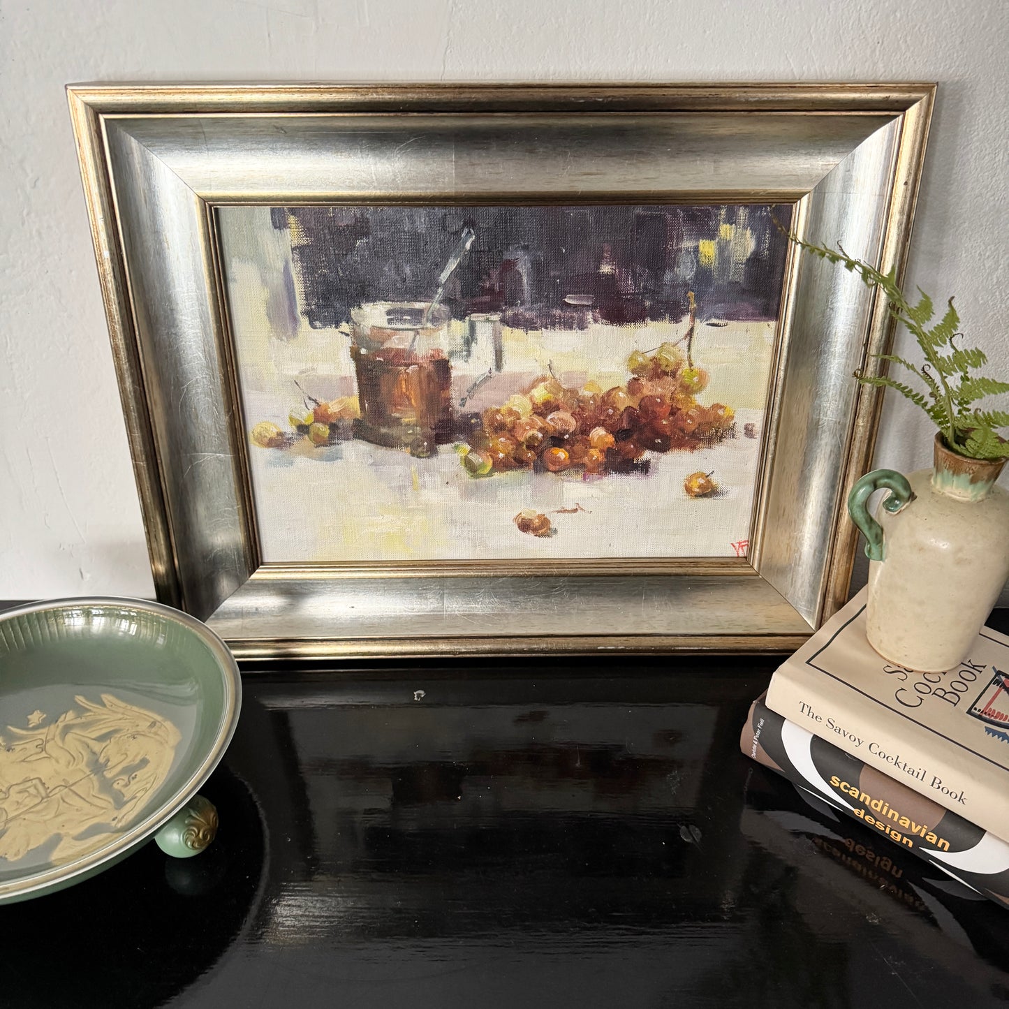 Grapes and Gentle Shadows. Vintage Scandinavian Still Life Painting