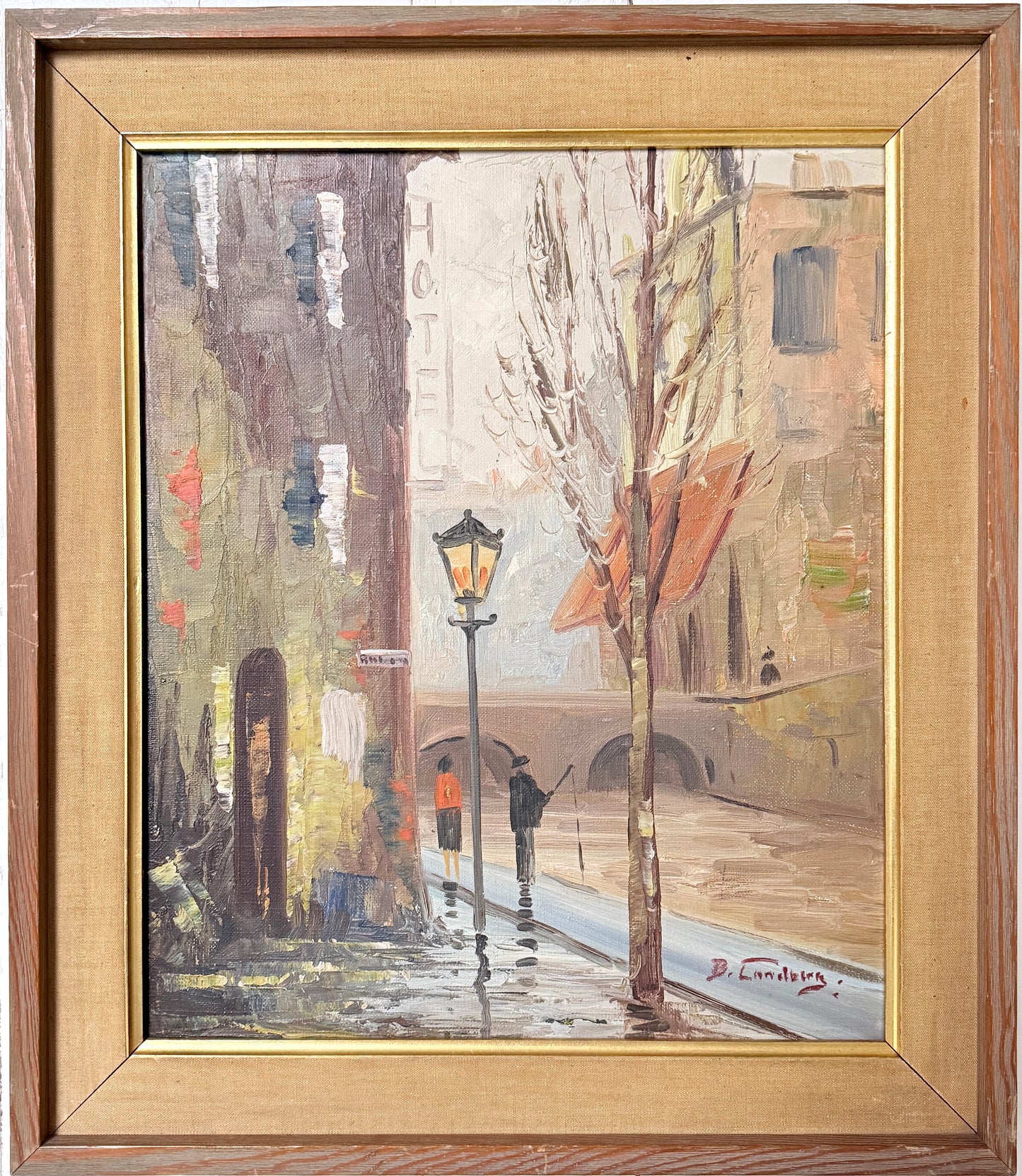 The Old Hotel Street, Paris 1930s. Vintage oil Painting by Bengt Tranberg