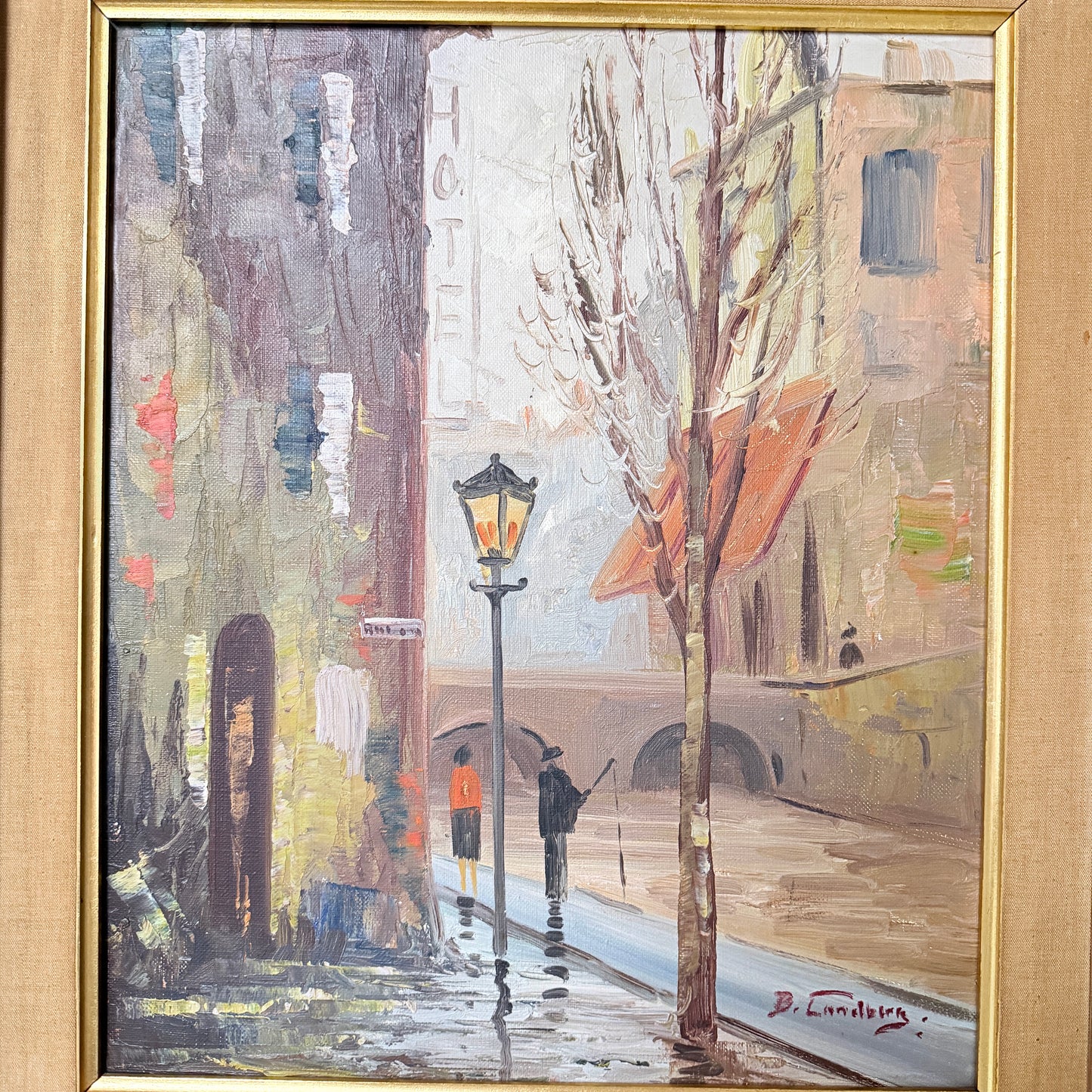 The Old Hotel Street, Paris 1930s. Vintage oil Painting by Bengt Tranberg