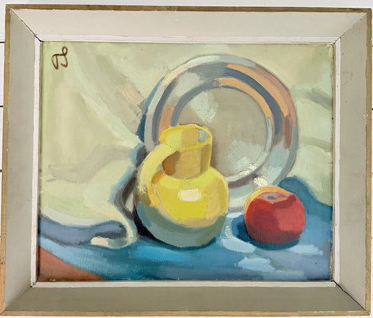Mid-Century Table Scene. Vintage Swedish Still Life Oil Painting.