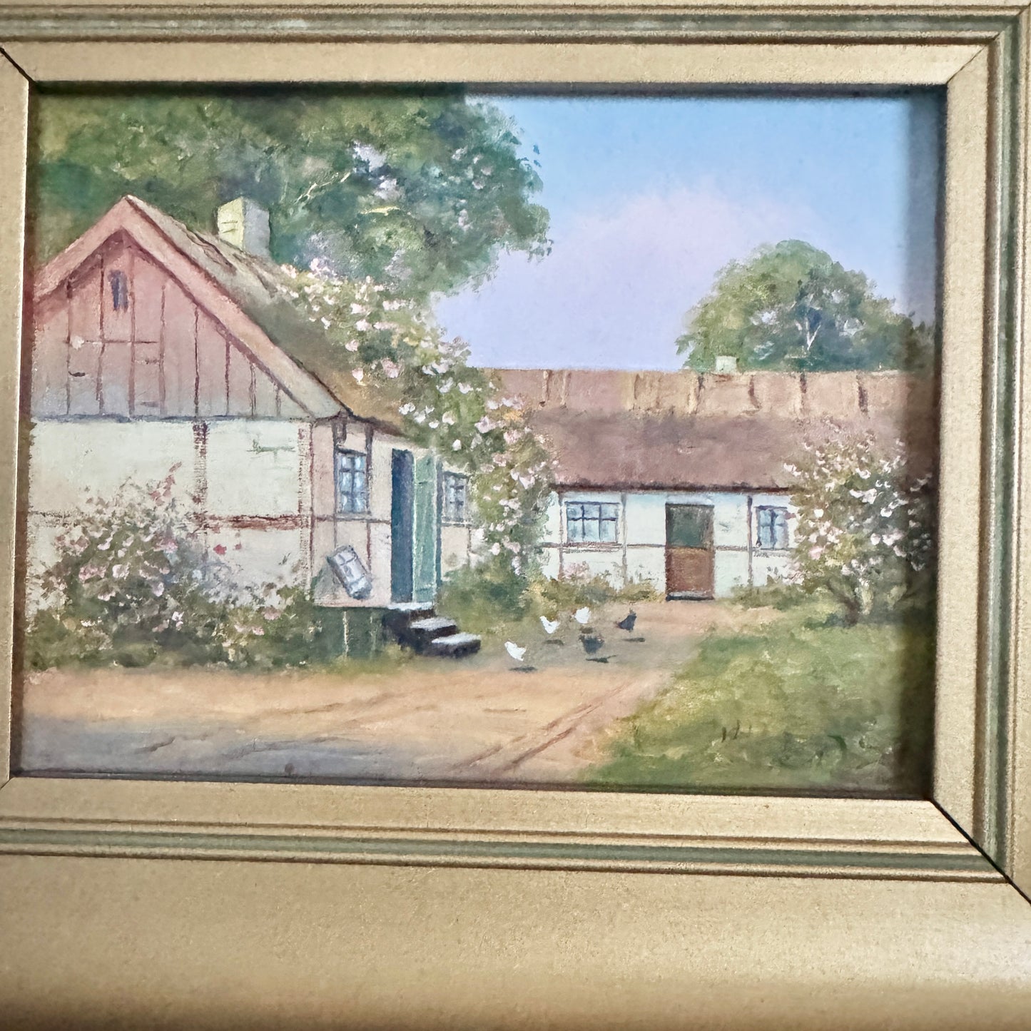 Danish Country Life 1952. Vintage Oil on Carved Wood Paintings.