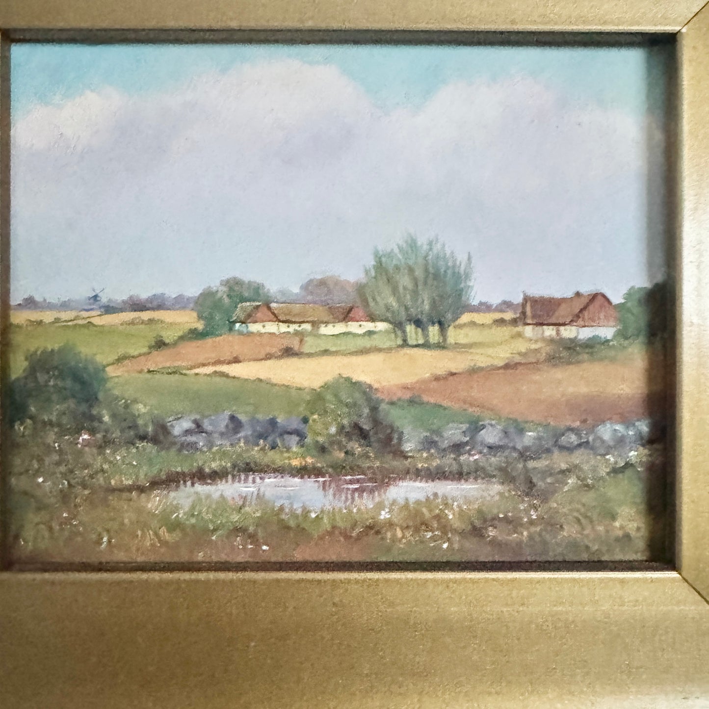 Danish Country Life 1952. Vintage Oil on Carved Wood Paintings.