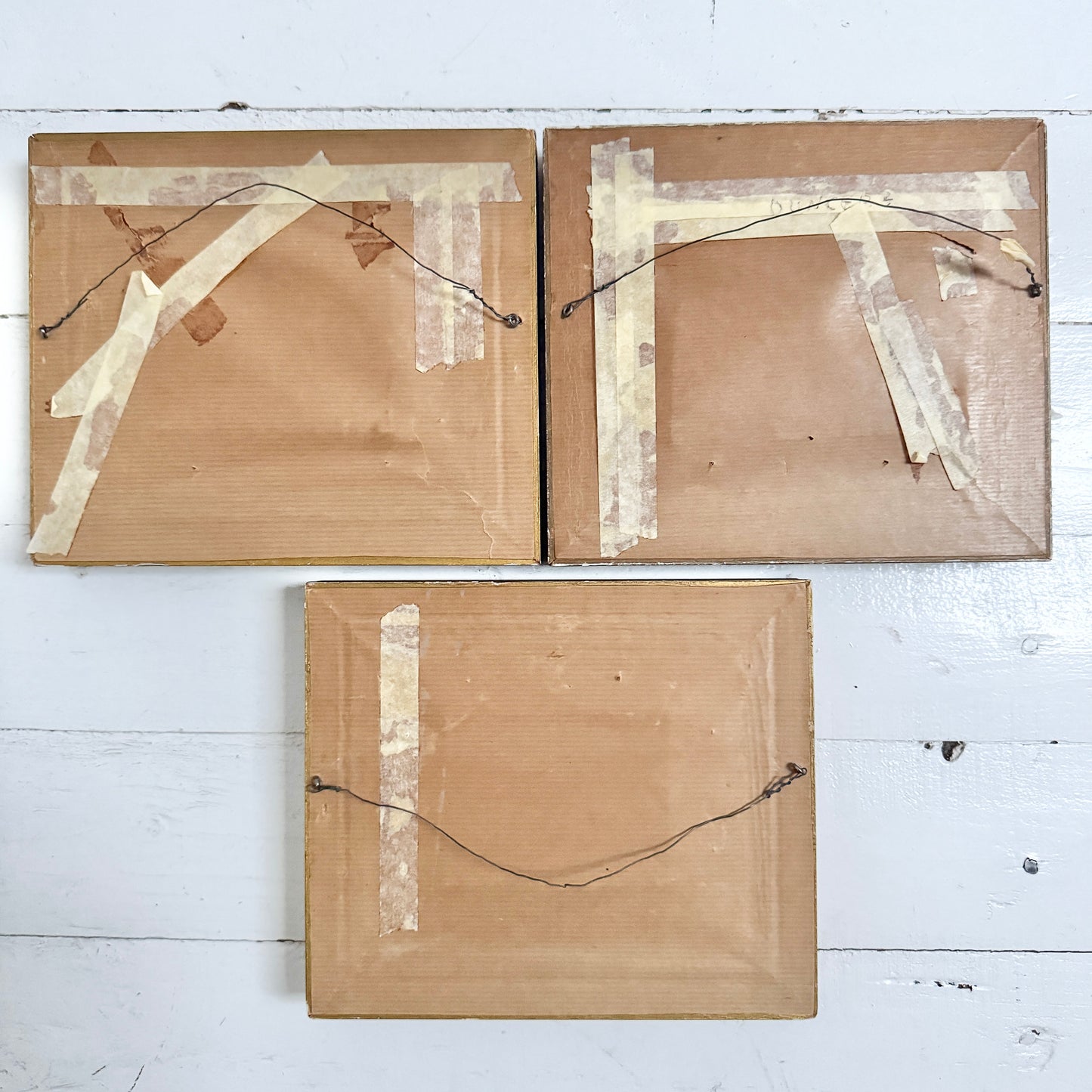 Danish Country Life 1952. Vintage Oil on Carved Wood Paintings.