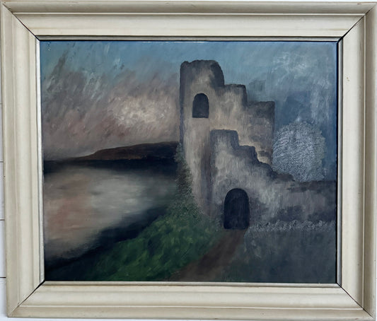 Ruins in Dusk, Visby 1945. Vintage Swedish Oil Painting by Egon Larsson
