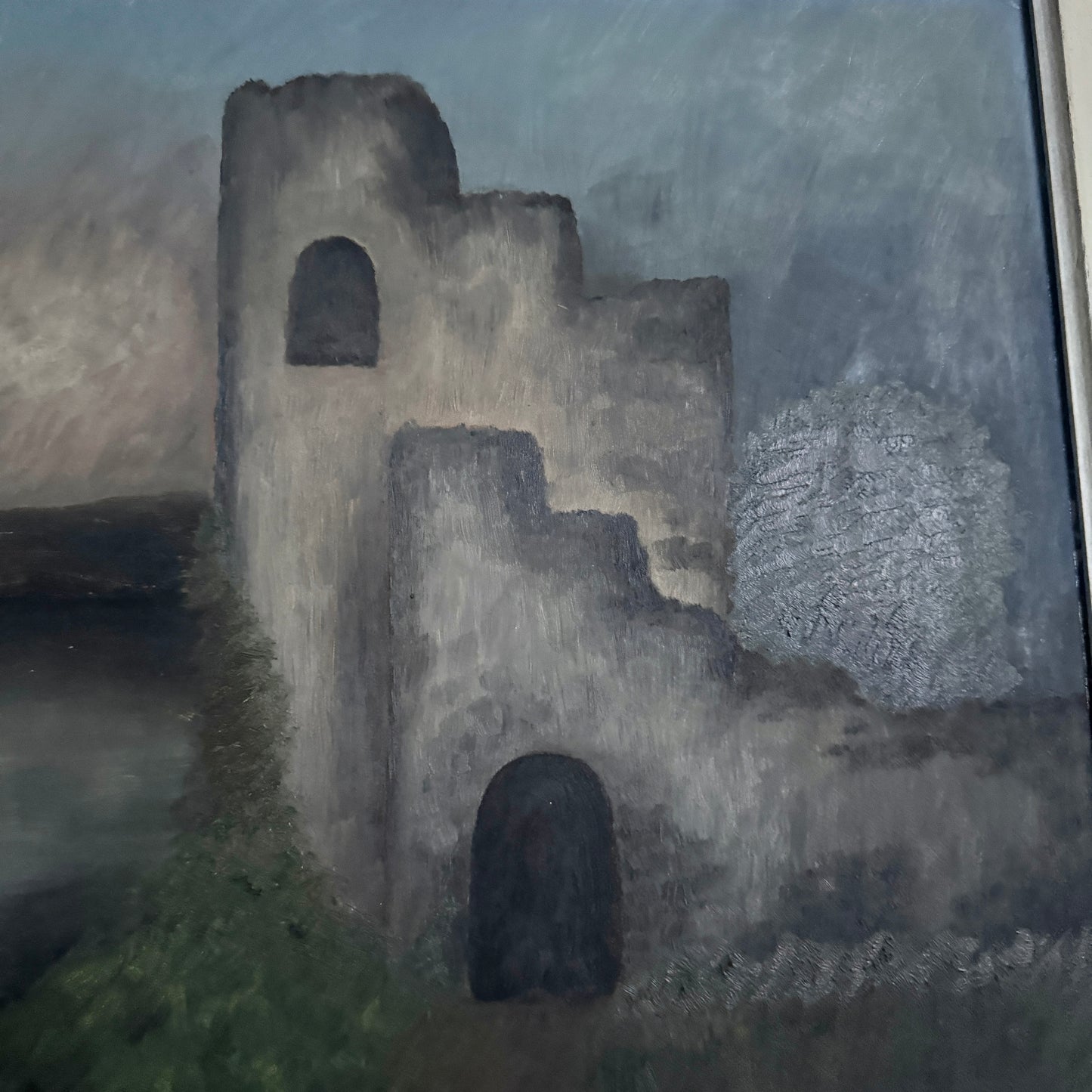 Ruins in Dusk, Visby 1945. Vintage Swedish Oil Painting by Egon Larsson