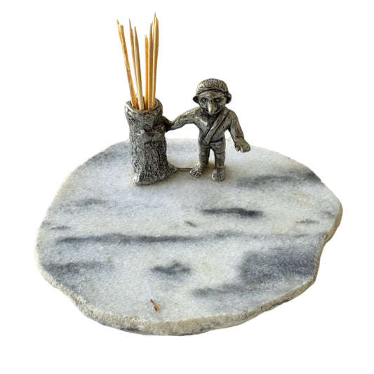 Vintage Norwegian Fauske Marble Pewter Troll Toothpick Holder.